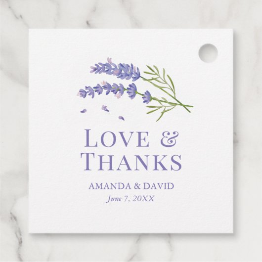 Elegante moderne Paarse lavendel bloemenbruiloft Bedankjes Labels (Achterkant)