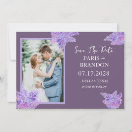 Elegante moderne Paarse Lila Bloemen Fotobruiloft Save The Date