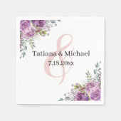 Elegante moderne paarse roze bloemenbruiloft servet (Voorkant)