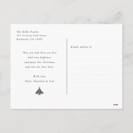 Elegante moderne Paarse sneeuwvlok Vrolijk kerstfe Feestdagenkaart (Achterkant)