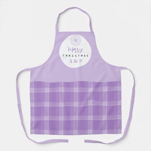Elegante moderne paarse tartanmonogram schort (Voorkant)