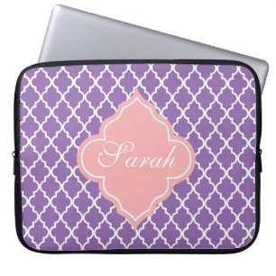 Elegante, moderne paarse vierbladige monogram laptop sleeve