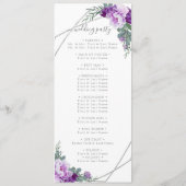 Elegante moderne Paarse & zilveren bloemenbruiloft Programmakaart (Achterkant)