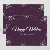 Elegante Moderne Paarse Zilveren Sneeuwvlok Feestdagenkaart (Voorkant / Achterkant)