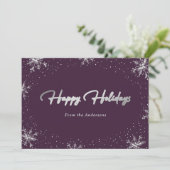 Elegante Moderne Paarse Zilveren Sneeuwvlok Feestdagenkaart (Staand voorkant)