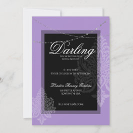 Elegante moderne paarse & zwarte bruidsfeest kaart