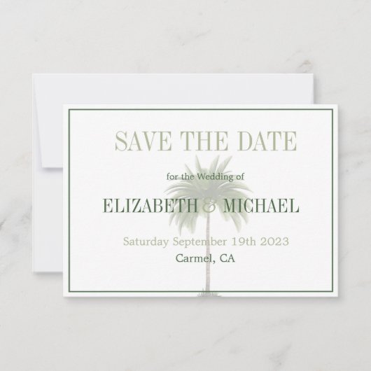 Elegante moderne palmbomen trouwkaart 'Save the Da Save The Date (Voorkant)