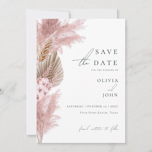 Elegante Moderne Pampas Grass Wedding Save the Dat Kaart (Voorkant)