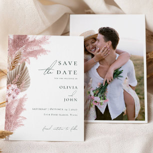 Elegante Moderne Pampas Grass Wedding Save the Dat Kaart