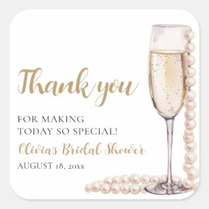 Elegante moderne parels en Prosecco bruidsdouche Vierkante Sticker