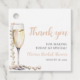 Elegante moderne parels en Prosecco bruidsfeest Bedankjes Labels