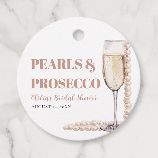 Elegante moderne parels en Prosecco Bruidsfeest Bedankjes Labels (Voorkant)