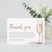 Elegante moderne parels en Prosecco bruidsfeest Bedankkaart (Staand voorkant)