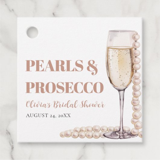 Elegante moderne parels en Prosecco Bruidsfeestje Bedankjes Labels (Voorkant)