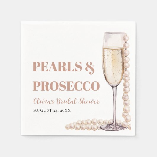 Elegante moderne parels en Prosecco Bruidsfeestje Servet (Voorkant)