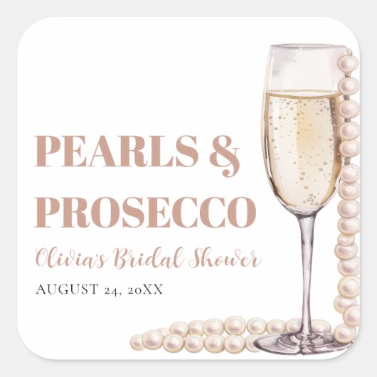 Elegante moderne parels en Prosecco Bruidsfeestje Vierkante Sticker (Voorkant)