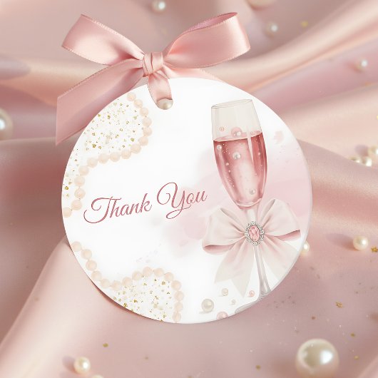 Elegante moderne parels & Prosecco bruidsfeest Bedankjes Labels