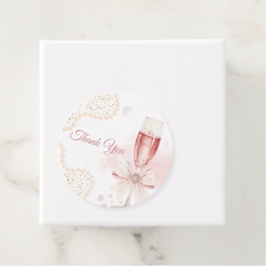 Elegante moderne parels & Prosecco bruidsuitnodigi Bedankjes Labels (In situ)