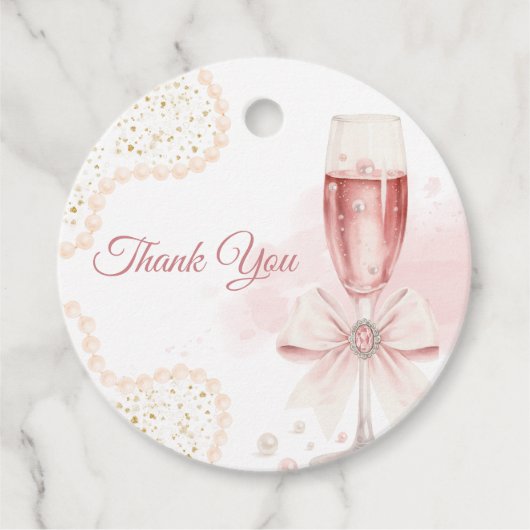 Elegante moderne parels & Prosecco bruidsuitnodigi Bedankjes Labels (Voorkant)
