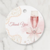 Elegante moderne parels & prosecco bruiloftsborrel bedankjes labels (Voorkant)