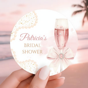 Elegante moderne parels & Prosecco bruiloftsfeest Ronde Sticker
