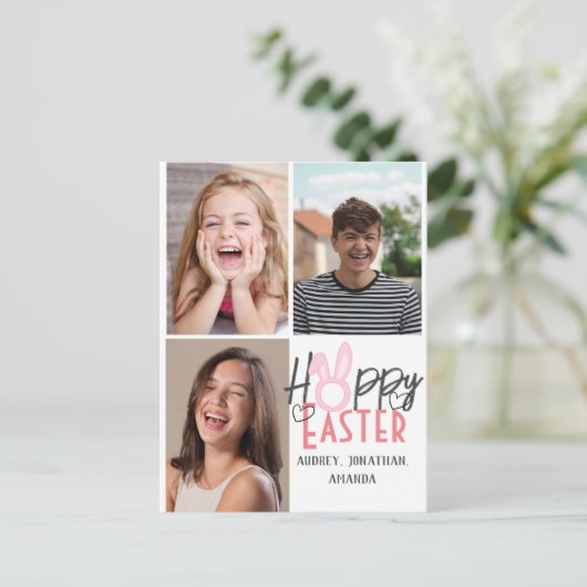 elegante moderne Pasen, familie drie fotocollage Feestdagenkaart (Staand voorkant)