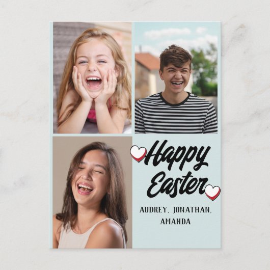 elegante moderne Pasen, familie drie fotocollage Feestdagenkaart (Voorkant)