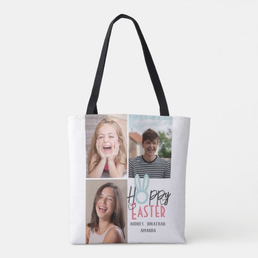 elegante moderne Pasen, familie drie fotocollage Tote Bag (Achterkant)