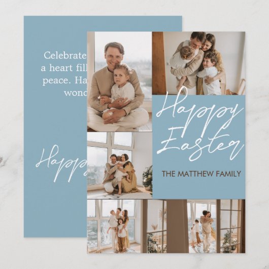 elegante moderne Pasen gezinscollage met vijf foto Feestdagenkaart (Voorkant / Achterkant)