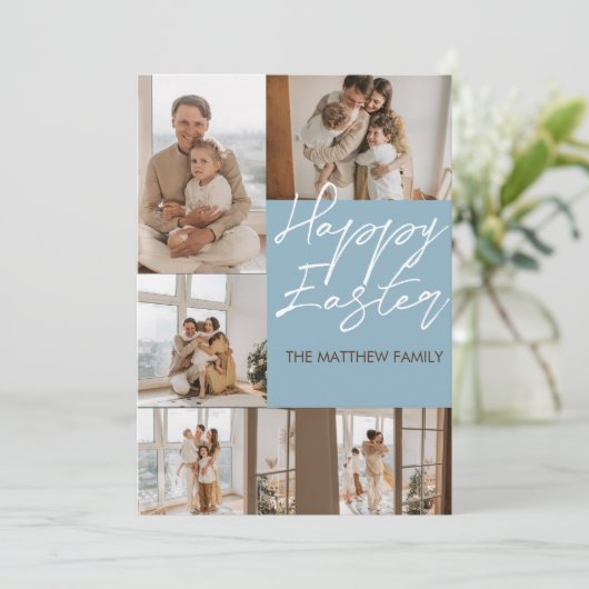 elegante moderne Pasen gezinscollage met vijf foto Feestdagenkaart (Staand voorkant)