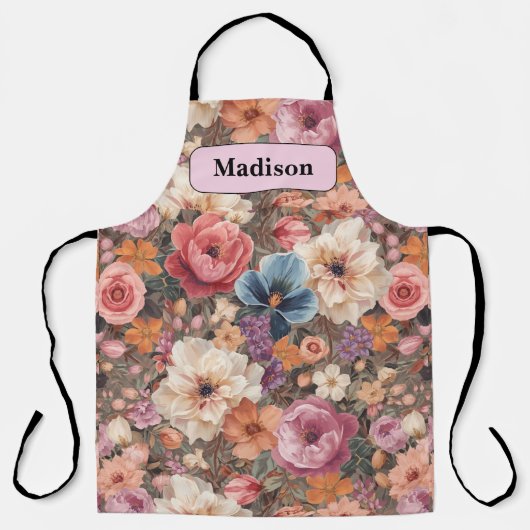 Elegante moderne pastelbloemen gepersonaliseerd ca schort (Voorkant)