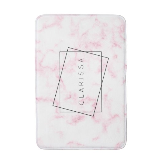 elegante moderne pastelroze en witte faux marmer badmat (Voorkant Verticaal)