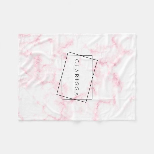 elegante moderne pastelroze en witte faux marmer fleece deken (Voorkant (Horizontaal))