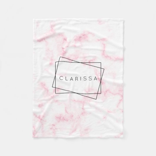 elegante moderne pastelroze en witte faux marmer fleece deken (Voorkant)