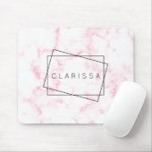 elegante moderne pastelroze en witte faux marmer muismat (Met muis)