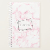 elegante moderne pastelroze en witte faux marmer planner (Voorkant)