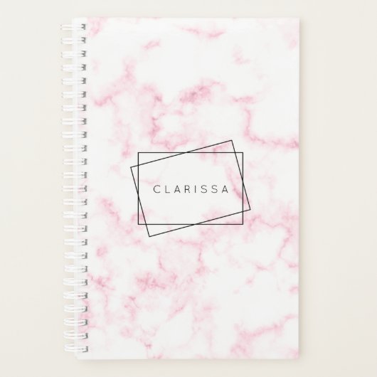 elegante moderne pastelroze en witte faux marmer planner (Voorkant)