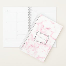 elegante moderne pastelroze en witte faux marmer planner
