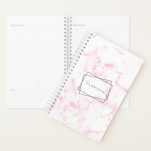 elegante moderne pastelroze en witte faux marmer planner (Display)