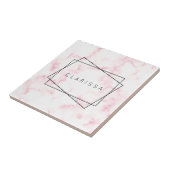 elegante moderne pastelroze en witte faux marmer tegeltje (Zijkant)