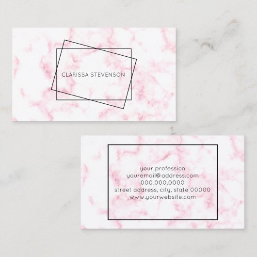 elegante moderne pastelroze en witte faux marmer visitekaartje (Voorkant / Achterkant)