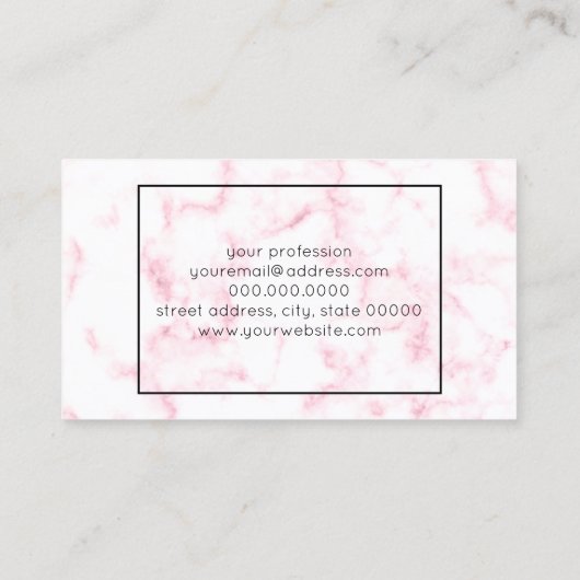 elegante moderne pastelroze en witte faux marmer visitekaartje (Achterkant)