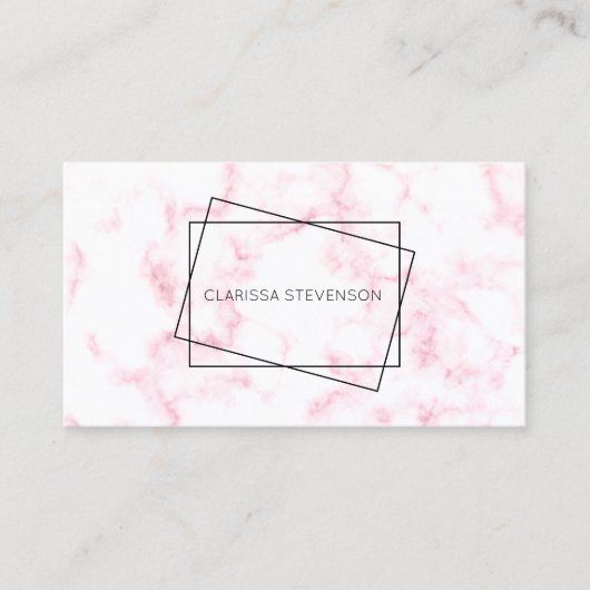 elegante moderne pastelroze en witte faux marmer visitekaartje (Voorkant)