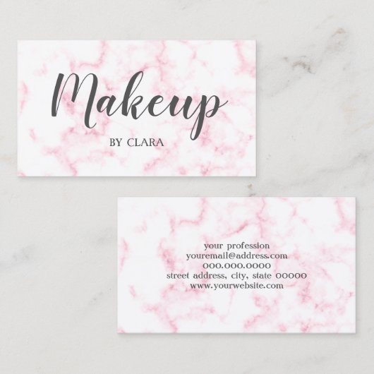 elegante moderne pastelroze en witte faux marmer visitekaartje (Voorkant / Achterkant)