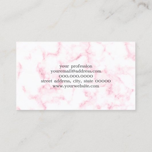 elegante moderne pastelroze en witte faux marmer visitekaartje (Achterkant)