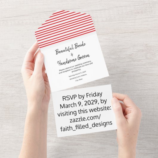 Elegante moderne patriottische 4 juli bruiloft all in one uitnodiging (Afscheurbaar)