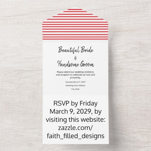 Elegante moderne patriottische 4 juli bruiloft all in one uitnodiging (Binnen)