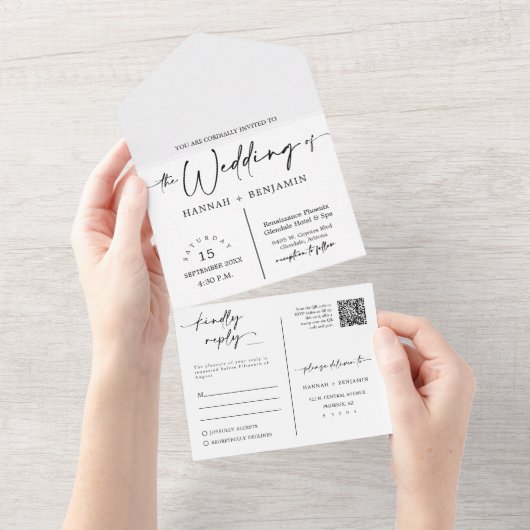 Elegante moderne perzik Fizz Boho Arch QR Code Fot All In One Uitnodiging (Afscheurbaar)