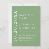 Elegante moderne pistache minimalistische bruiloft save the date (Voorkant)