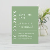 Elegante moderne pistache minimalistische bruiloft save the date (Staand voorkant)